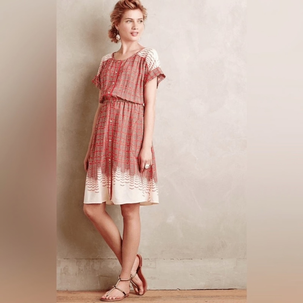 Anthropologie Red and Cream Mini Dress